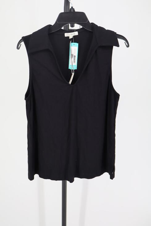 nine britton Tops - NEW Nine Britton Collared Knit Top Women's Black Ribbed Sleeveless Polo Size L